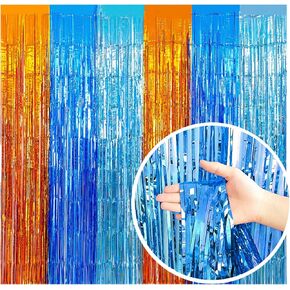 Blue Dog Birthday Party Decorations, 2 Packs of 3.3x6.6 ft Blue Dog Foil Fringe Curtains, Streamer Backdrop for Blue Dog Theme Party Supplies
