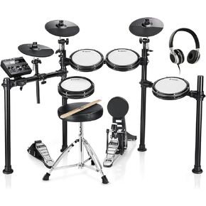Donner DED-200 Electric Drum Sets, Electric Drum Kits with Quiet Mesh Drum Pads, 2 Cymbals w/Choke, 31 Kits and 450+ Sounds, Throne, Headphones, Sticks, USB MIDI, Melodics Lessons (5 Pads, 3 Cymbals)