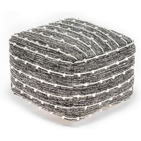 Anji Mountain 100% Handmade & Handcrafted Comfortable Home Décor Pouf Ottoman Footrest for Living Room, Bedroom, Nursery, Kidsroom, Patio Furniture - (22" x 22" x 16"- Gray,Ivory)