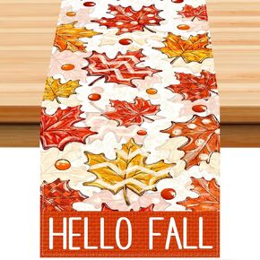 Fall Table Runner, Thanksgiving Blue Pumpkin Polka Dot Tabletop Runner Autumn Harvest Seasonal Holiday Table Decoration for Farmhouse Kitchen Dinning Indoor Home Party Decor 13x72in