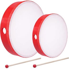 Nydotd 10 Inch & 8 Inch Hand Drum Kids Percussion Wood Frame Drum with Drum Stick Percussion Instruments Preschool Musical Education Children Performance Pro Hand Drum with Wooden Drum Beater