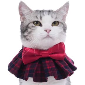 Lovelyshop pet Serial Lux Red Cheeck Cotton Blend Dog/Cat Collar Scarf with Red Big Bowtie for Chirstmas Festive Holiday Pet Costume-Small Size