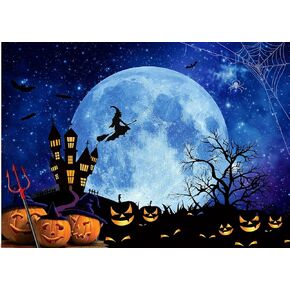 CYLYH 7x5ft Happy Halloween Orange Backdrop Halloween Eve BackdropHalloween Party Lantern Moon Bat Spider Web Graveyard Fence Photography Background Party Decorations