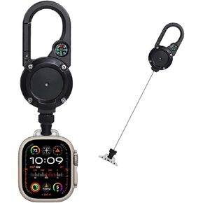 Badge Reel with Carabiner & Pocket Clip Compatible with Apple Watch Band 38/40/41/42/44/45/49 mm,for iWatch Series 9 8 7 6 5 4 3 2 1 SE Ultra Retractable ID Badge Holder with Clip Badge Reels