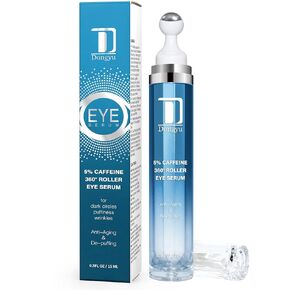 5% Caffeine Eye Serum and Under Eye Roller Cream for Dark Circles and Puffiness, Caffeine Eye Cream with 360° Massage Ball Reduce Wrinkles and Fine Lines, Bags under eyes
