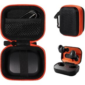 CaseSack Case for Skullcandy Grind Fuel in-Ear Wireless Earbuds with Wireless Charging (Black with Orange Zipper) in Kuwait
