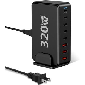 USB C Charger Block, 320W 8-Port USB Fast Charging Station GaN 3 Charger PD 100w USB C Laptop Charger Compatible with MacBookPro/Air,iPad, DELL,iPhone,Samsung Galaxy, Android