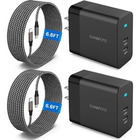 2Pack 45W Super Fast Charger Type C, 2Port 45W USB-C Charger Android Phone Charger Fast Charging for Samsung Galaxy S24 Ultra/S24+/S24/S23 Ultra/S23+/S22/S20/Note10+/Tab S9 with 2X 6.6ft Type C Cord