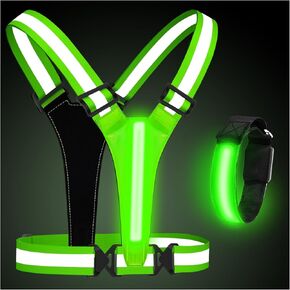LED Reflective Running Vest with Wristband, Tpye-C Rechargeable Light Up Running Vest for Women Men, Running Lights for Runner, Safety Gear for Walking, Running, Cycling