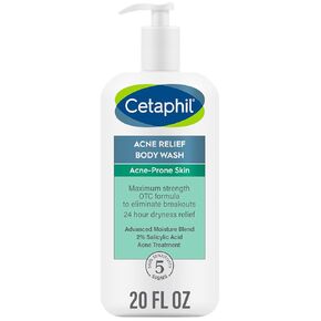 Cetaphil Body Wash, NEW Acne Relief Body Wash with 2% Salicylic Acid to Eliminate Breakouts, Gently Exfoliates and Provides 24Hr Dryness Relief, 20 oz
