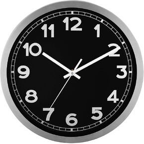 Plumeet Wall Clock, 12 Inch Battery Operated Wall Clock with Silver Aluminum Frame, Non Ticking Silent Metal Wall Clocks Decorative Kitchen Living Room Bedroom