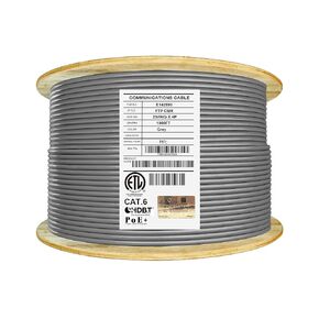 Elite Cat6 Shielded Riser (CMR), Ethernet Cable 1000ft, 23AWG 100% Solid Pure Copper, Foiled w/Unshielded Twisted Pair (FTP), 550MHz, UL Certified, PoE++, UL-LP Cert, Bulk Networking Cable Reel - Grey