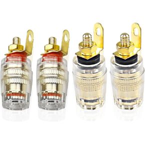 XMSJSIY 4PCS Speaker Terminal Connector Binding Post Copper Gold Plate Cover 4mm Banana Plug Socket with Transparent Plastic for Amplifier Speaker Terminal in-Wall Plate