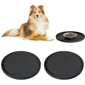 Arespark Pet Silicone Food Mat, Set of 2 Nonslip Waterproof Feeding Bowl Mat with Raised Edges for Food and Water Prevent Spills, Round Eating Tray for Dog Cat Puppy Kitten, 10'' x 10''