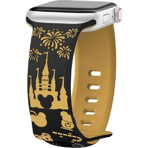 Cartoon Engraved Band Compatible with Apple Watch Bands 40mm 41mm 38mm Women, Cute Soft Two-Tone Silicone Sport Design Strap for iWatch Series 9 8 7 6 5 4 3 SE 1 2 Black/Pink