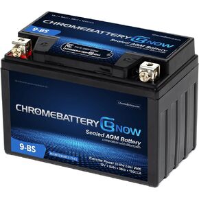 Chrome Battery Now YTX9-BS Bluetooth® Maintenance Free Replacement Battery for ATV, Motorcycle, Scooter, and UTV: 12 Volts, 8Ah, Nut and Bolt (T3) Terminal