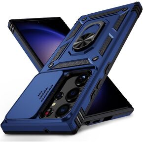 Weycolor for Samsung Galaxy S23 Ultra Case with Camera Lens Cover,10 FT Military Grade Drop Protection, Magnetic Ring Holder Kickstand Protective Phone Case for Samsung Galaxy S23 Ultra, Navy Blue