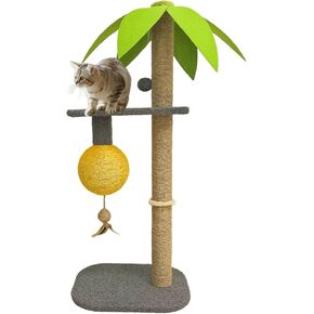 Cat Tree Customizable Palm Tree with Adjustable Height Cat Scratching Post with Sturdy Base and Hanging Ball, Cat Scratcher Post with Sisal Rope for Indoor Cats