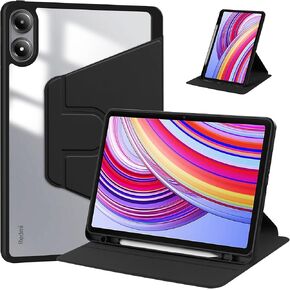Case for Xiaomi Redmi Pad Pro/Xiaomi Poco Pad 2024 12.1" Tablet - 360 Degree Rotation Protective Stand Clear Back Cover Case (Black)
