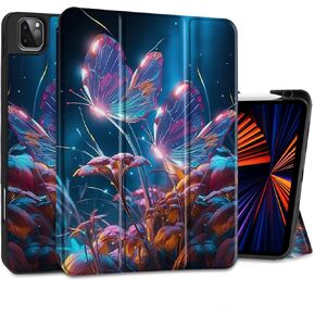 for M2/M1 iPad Pro 12.9 inch Case 6th/5th/4th/3rd Gen 2022 2021 2020 2018, Shockproof Tablet Case with Pencil Holder & Trifold Stand & Soft TPU Back Cover, Vibrant Flower