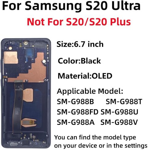 شاشة OLED بديلة لهاتف Samsung Galaxy S20 Ultra 5G LCD لهاتف Samsung S20 Ultra Touch Digitizer Screen Display Assembly مع مجموعة أدوات إصلاح الإطار G988U SG988A G988B أسود in Kuwait