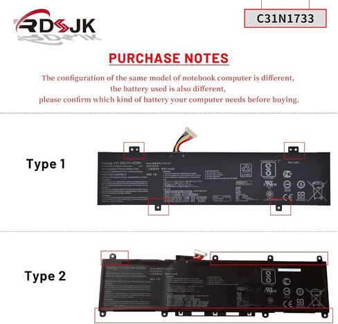 C31N1733 Laptop Battery for ASUS VivoBook Flip 14 TP412 TP412U TP412UA TP412F TP412FA TP412UA-DB31T TP412UA-IH31T TP412UA-EC059T TP412FA-EC551T TP412FA-EC707T TP412FA-EC035T TP412FA-EC651T 11.55V 42Wh in Saudi Arabia