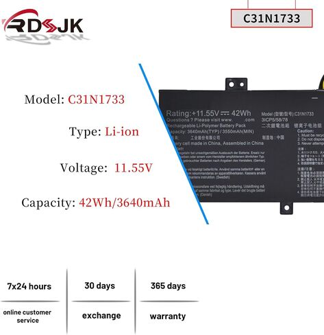 C31N1733 Laptop Battery for ASUS VivoBook Flip 14 TP412 TP412U TP412UA TP412F TP412FA TP412UA-DB31T TP412UA-IH31T TP412UA-EC059T TP412FA-EC551T TP412FA-EC707T TP412FA-EC035T TP412FA-EC651T 11.55V 42Wh in Saudi Arabia
