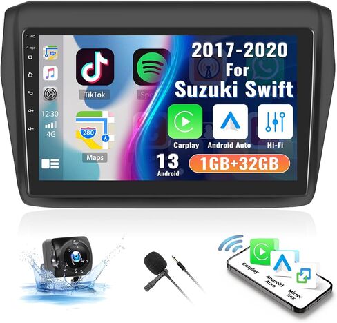 ستيريو سيارة Android 13 لسيارة سوزوكي سويفت 2017 2018 2019 2020 راديو لاسلكي Apple Carplay&Android Auto GPS Navigation Head Unit، شاشة لمس بلوتوث 9 بوصات HiFi/WiFi/SWC/Dual USB، كاميرا احتياطية وميكروفون، 1G+32G in Kuwait