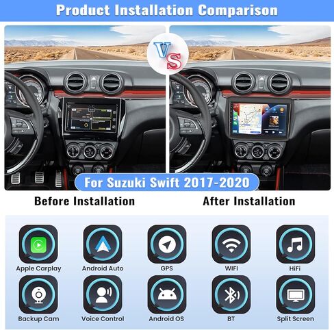 ستيريو سيارة Android 13 لسيارة سوزوكي سويفت 2017 2018 2019 2020 راديو لاسلكي Apple Carplay&Android Auto GPS Navigation Head Unit، شاشة لمس بلوتوث 9 بوصات HiFi/WiFi/SWC/Dual USB، كاميرا احتياطية وميكروفون، 1G+32G in Kuwait