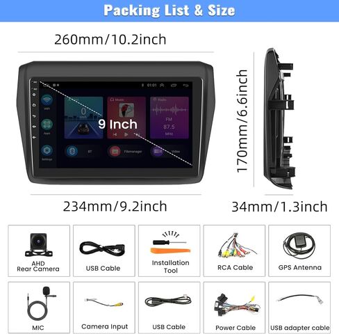 ستيريو سيارة Android 13 لسيارة سوزوكي سويفت 2017 2018 2019 2020 راديو لاسلكي Apple Carplay&Android Auto GPS Navigation Head Unit، شاشة لمس بلوتوث 9 بوصات HiFi/WiFi/SWC/Dual USB، كاميرا احتياطية وميكروفون، 1G+32G in Kuwait