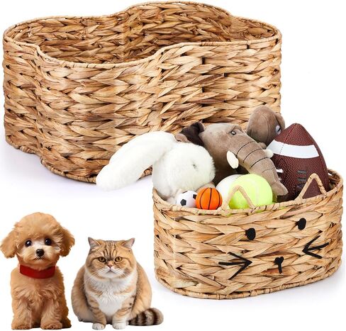 Maxcheck 2 جهاز كمبيوتر شخصى العظام القط شكل لعبة الكلب سلة المياه صفير تخزين الحيوانات الأليفة الكلب لعبة بن الخوص المنسوجة الطبيعية اليدوية الكلب المنظم لتنظيم الفراش الحيوانات الأليفة in Kuwait