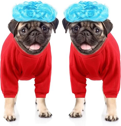 Tarpop 2 Set Halloween Dog Red T-Shirt Blue Wig Cosplay Costume Dog Shirt for Small Dogs Birthday Party Dress Up(Medium) in Saudi Arabia