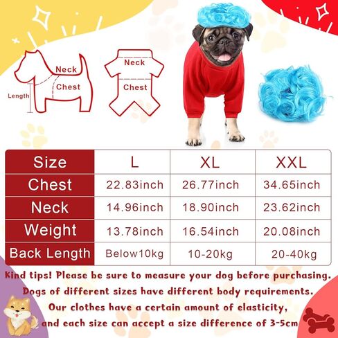 Tarpop 2 Set Halloween Dog Red T-Shirt Blue Wig Cosplay Costume Dog Shirt for Small Dogs Birthday Party Dress Up(Medium) in Saudi Arabia
