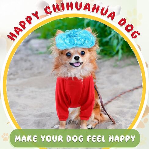 Tarpop 2 Set Halloween Dog Red T-Shirt Blue Wig Cosplay Costume Dog Shirt for Small Dogs Birthday Party Dress Up(Medium) in Saudi Arabia