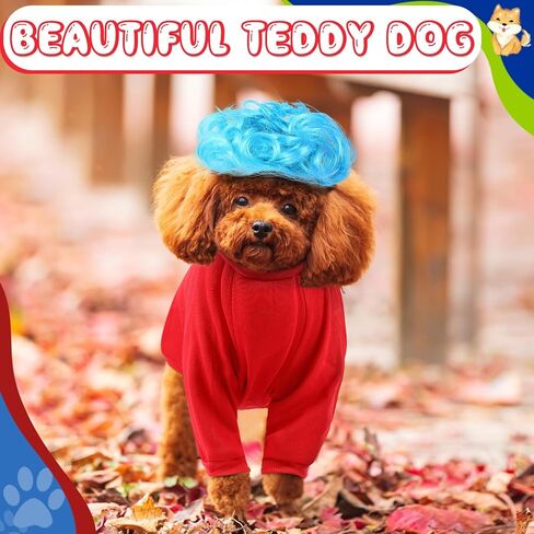Tarpop 2 Set Halloween Dog Red T-Shirt Blue Wig Cosplay Costume Dog Shirt for Small Dogs Birthday Party Dress Up(Medium) in Saudi Arabia