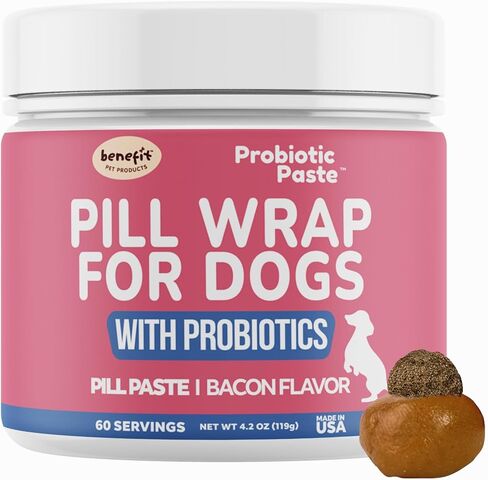 Benefit Pet Products Pill Wrap for Dogs - Pill Paste to Make Pockets, Hide Capsules, Dog Multivitamins or Medications - Added Dog Probiotic - Made in USA (4oz) in Kuwait