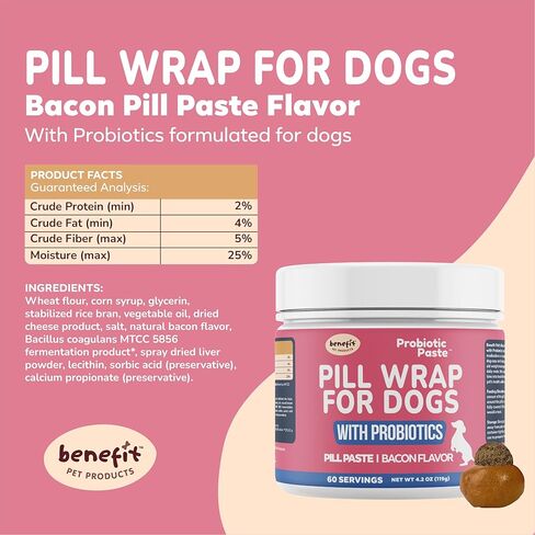 Benefit Pet Products Pill Wrap for Dogs - Pill Paste to Make Pockets, Hide Capsules, Dog Multivitamins or Medications - Added Dog Probiotic - Made in USA (4oz) in Kuwait