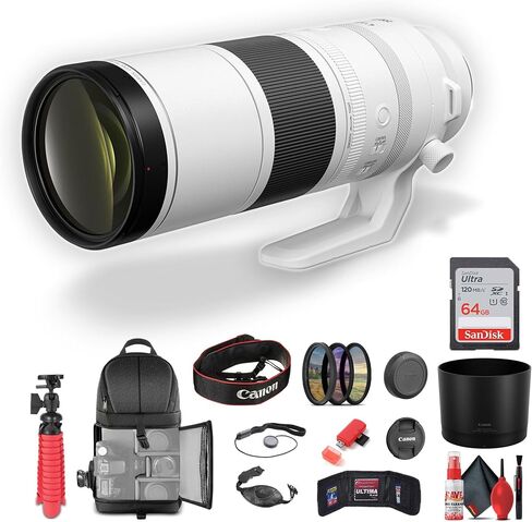 Canon RF 200-800mm f/6.3-9 هي عدسة تكبير تليفوتوغرافي فائقة USM RF للحياة البرية والطبيعة والرياضات الخارجية (6263C002) + بطاقة ذاكرة سعة 64 جيجابايت + مجموعة مرشح + حقيبة ظهر + حامل ثلاثي القوائم مرن + المزيد (متجدد) in Saudi Arabia