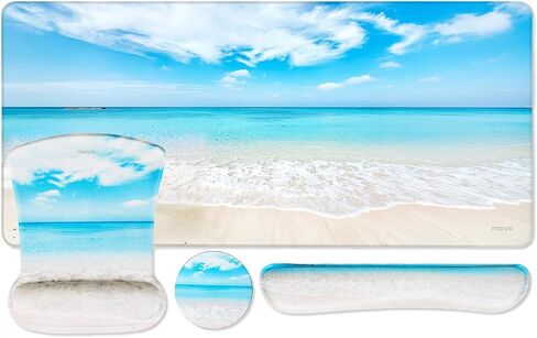 MOSISO Desk Pad Mat Keyboard Mouse Pad Set,Large Gaming Mouse Pad&Keyboard Wrist Rest&Mouse Pad with Wrist Rest&Coaster,Ergonomic Non-Slip Mousepad with Memory Foam for Home Office,Blue Sky and Beach in Saudi Arabia