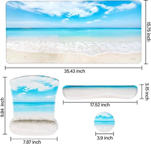 MOSISO Desk Pad Mat Keyboard Mouse Pad Set,Large Gaming Mouse Pad&Keyboard Wrist Rest&Mouse Pad with Wrist Rest&Coaster,Ergonomic Non-Slip Mousepad with Memory Foam for Home Office,Blue Sky and Beach in Saudi Arabia