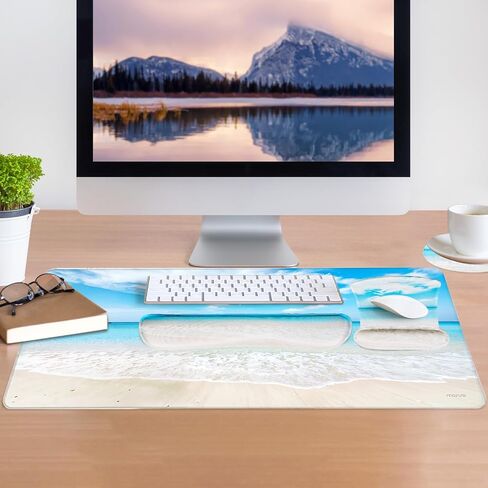 MOSISO Desk Pad Mat Keyboard Mouse Pad Set,Large Gaming Mouse Pad&Keyboard Wrist Rest&Mouse Pad with Wrist Rest&Coaster,Ergonomic Non-Slip Mousepad with Memory Foam for Home Office,Blue Sky and Beach in Saudi Arabia