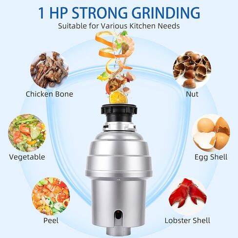 GAOMON Garbage Disposal 1 HP Continuous Feed Garbage Disposer, Compact Food Waste Disposer with Ultra Quiet Motor and Power Cord, Stainless Steel Grinding, Kitchen Sink Food Waste Disposal, Black in Kuwait