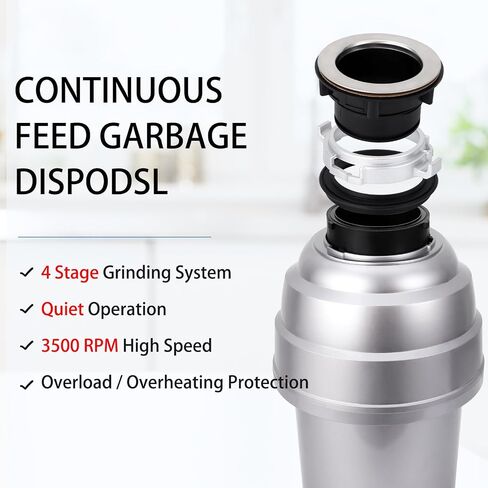 GAOMON Garbage Disposal 1 HP Continuous Feed Garbage Disposer, Compact Food Waste Disposer with Ultra Quiet Motor and Power Cord, Stainless Steel Grinding, Kitchen Sink Food Waste Disposal, Black in Kuwait