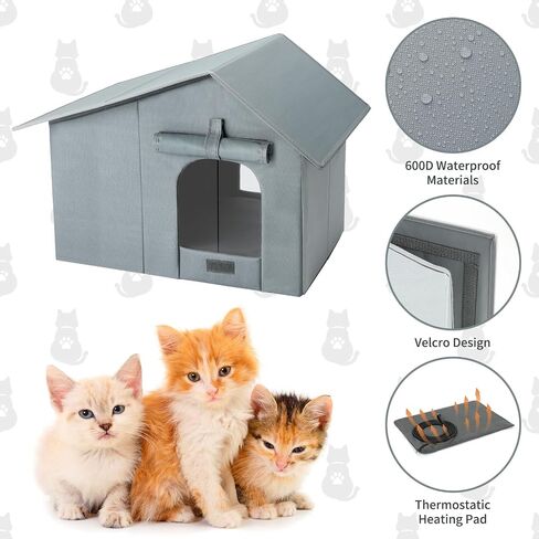 Insulated Heated Outdoor Cat House Waterproof Cat House Outside,Large Feral Cat Houses for Winter with Thermostatically Heating Mat for Several Cats Heating House in Saudi Arabia