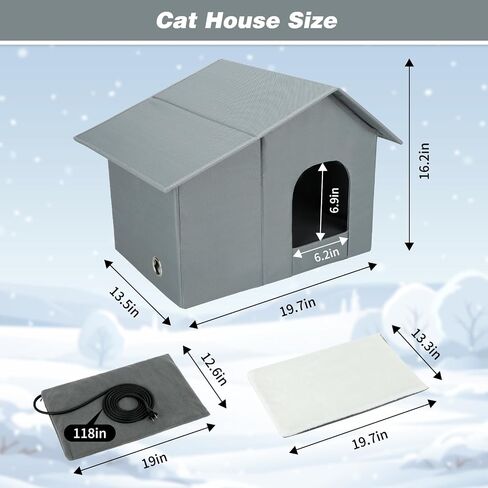 Insulated Heated Outdoor Cat House Waterproof Cat House Outside,Large Feral Cat Houses for Winter with Thermostatically Heating Mat for Several Cats Heating House in Saudi Arabia
