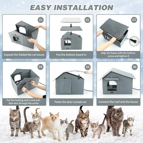 Insulated Heated Outdoor Cat House Waterproof Cat House Outside,Large Feral Cat Houses for Winter with Thermostatically Heating Mat for Several Cats Heating House in Saudi Arabia