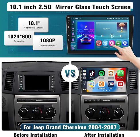 UNITOPSCI 2G+64G Android Car Stereo for Jeep Grand Cherokee 2004-2007 with Wireless CarPlay Android Auto 10.1 Inch HD Touchscreen GPS Navigation Bluetooth FM/RDS Mirror Link USB SWC Backup Camera Mic in Saudi Arabia