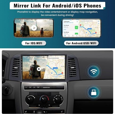 UNITOPSCI 2G+64G Android Car Stereo for Jeep Grand Cherokee 2004-2007 with Wireless CarPlay Android Auto 10.1 Inch HD Touchscreen GPS Navigation Bluetooth FM/RDS Mirror Link USB SWC Backup Camera Mic in Saudi Arabia