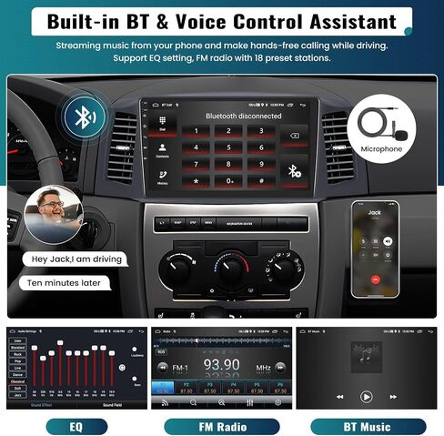 UNITOPSCI 2G+64G Android Car Stereo for Jeep Grand Cherokee 2004-2007 with Wireless CarPlay Android Auto 10.1 Inch HD Touchscreen GPS Navigation Bluetooth FM/RDS Mirror Link USB SWC Backup Camera Mic in Saudi Arabia
