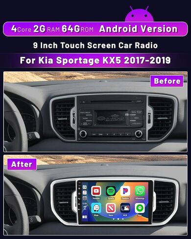 [2+64G] Hikity Android Carplay Stereo for 2017-2019 Kia Sportage KX5 Radio, 9 Inch Touch Screen in-Dash Navigation with Wireless Apple Carplay Android Auto, HiFi, WiFi, BT, FM, Backup Cam, Black in Saudi Arabia